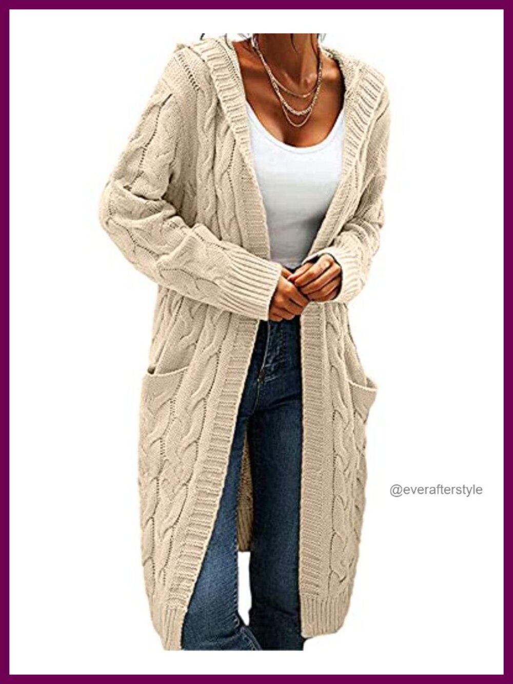 Women Hooded Open Front Cardigan Cable Knit Chunky Long Sweater Coat